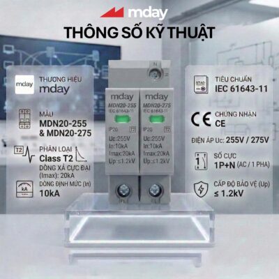 CHỐNG SÉT LAN TRUYỀN AC (20KA-SPD-255V-2P) - Hãng MDAY
